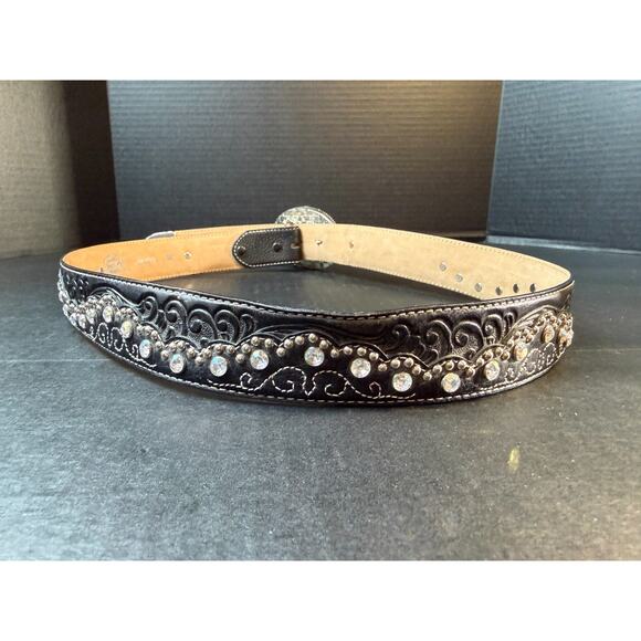 Tony Lama Black Leather Rhinestone Belt Size 38 C50493 main image 9